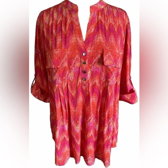COCOMO 3X Orange Pink Plus Size elbow sleeve women's Blouse top tun… - Picture 1 of 13